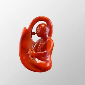 Chinese Natural Nanhong Agate Buddhist Monk Pendant