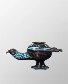 Exquisite Old Chinese Gilt Gold-plated Silver Bronze Inlay Turquoise Divine Bird Burner