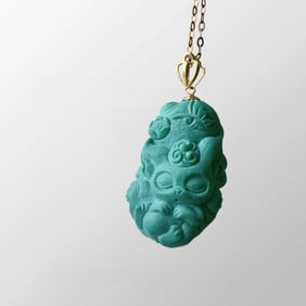 Beautiful Chinese Natural Turquoise Carved Nine-tailed Fox Pendant