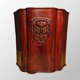 Betutiful Design Chinese Huanghuali Wood Fortune Lion Brush Pot