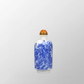 Chinese Qing Dynasty Blue And White Porcelain Mountain River Scene Design Porcelain Snuff Bottle
