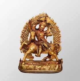 Vintage Chinese Gilt Gold Copper King Gesar Statue