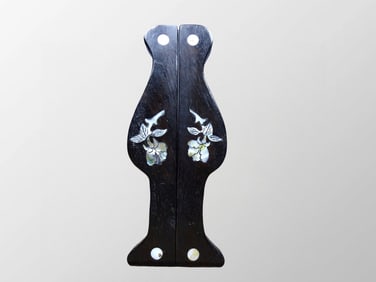 A Pair Chinese Zitan Wood Inlay Shell Flower Paperweights