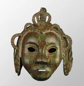 Vintage Chinese Gilt Gold Bronze Figure Face Mask