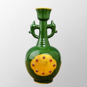 Chinese Inlaying Gold Edge Ding Kiln Green Glaze Porcelain Vase