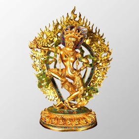 Tibetan Buddhism Gilt Gold Bronze Cloisonne Buddha Statue