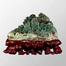 Chinese Natural Dushan Jade Figure Scenery Statue