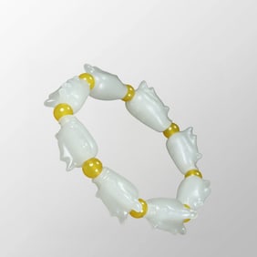 Chinese Natural White Hetian Jade Carved Dragon Head Beads Bracelet