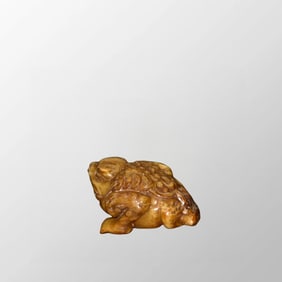 Vintage Deer Horn Carved Fortune Toad Statue