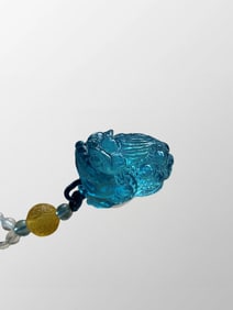 Beautiful Natural Aquamarine Carved Fortune Toad Pendant