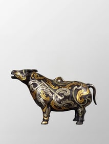 Vintage Chinese Silver Plated Gilt Gold Bronze Fortune Ox Burner