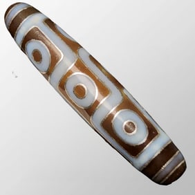 Vintage Tibetan Nine Eyes DZI Agate Inlay Silver Wires Pendant