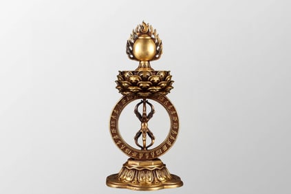 Old Tibetan Gilt Gold Bronze Pestle Xiangmo Statue