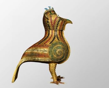 Warring States Period Gilt Gold Bronze Colored Drawing Divine Bird Statue