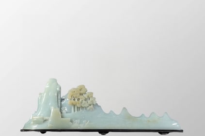 Superb Natural Jadeite Carved Mountain River Scene Statue