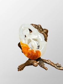 Openwork Chinese Natural Hetian Jade Carved Bamboo & Bat Pendant