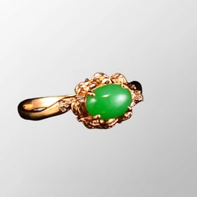 Exquisite 18k Gold Inlay Green Jadeite Ring
