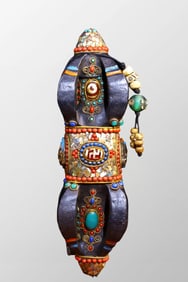 Old Meteorolite Gilt Gold Inlay Shell & DZI Agate,Gem Pestle Xiangmo Pendant