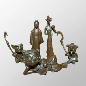 A Set Five Vintage Chinese Brass Mythological Figure Statue - Nezha