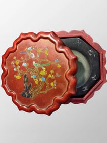 Vintage Chinese Inkstone With Gilt Gold Lacquerware Box