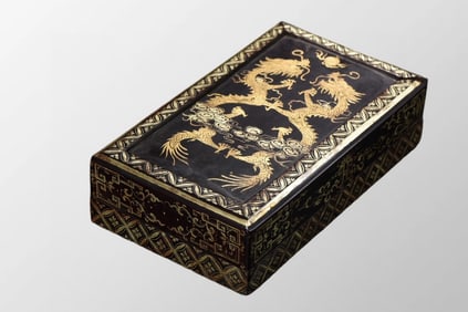 Chinese Gilt Gold Wooden-cored Lacquerware Fortune Dragon Fireball Design Jewellery Box
