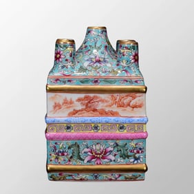 Chinese Qing Dynasty Gilt Edge Famille Rose Porcelain Five Hole Bottle