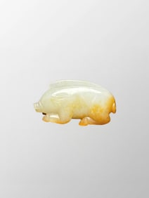 Chinese Natural Hetian Jade Carved Wild Boar Pendant