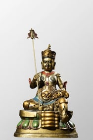 Old Tibetan Gilt Gold Bronze Colored Drawing Yellow Jambhala Statue