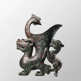 Vintage Chinese Bronze Dragon Phoenix Wine Cup