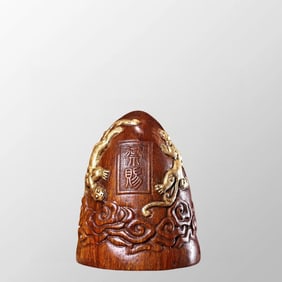 Vintage Ox Horn Carved Gilt Gold Chi Dragon Statue