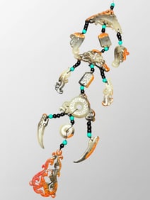 A Set Of Openwork Chinese Hetian Jade Dragon Phoenix Pendant