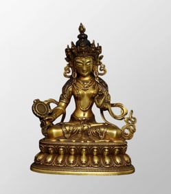 Vintage Tibetan Buddhism Gilt Gold Bronze Tara Statue