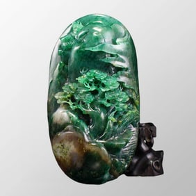 Chinese Natural Dushan Jade Sage & Pine Tree Pendant