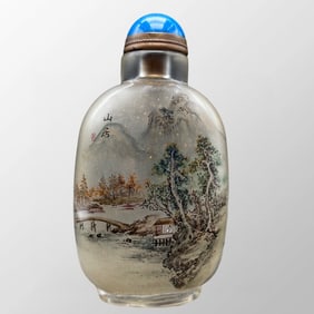 Old Chinese Peking Glass Inside Painting Mountain River Scene Design Snuff Bottle