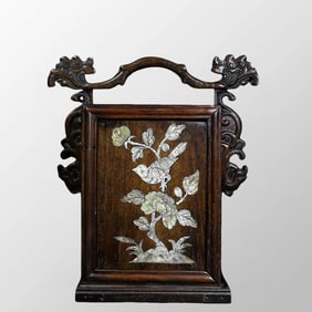 Vintage Chinese Huali Wood Inlay Shell & Gem Three Layers Jewelry Box