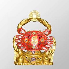 Old Chinese Gilt Gold Bronze Cloisonne Fortune Crab Statue
