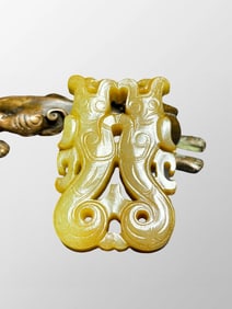 Openwork Vintage Chinese Hetian Jade Carved Double Dragon Pendant