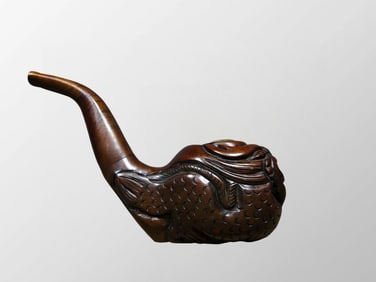 Old Chinese Huali Wood Carved Dragon Head Tobacco Pipe