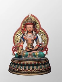 Tibetan Buddhism Gilt Gold Bronze Colored Drawing Ksitigarbha Statue