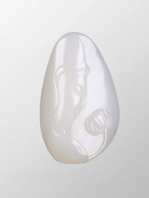 Chinese Natural Hetian Jade Carved Lotus Flower & Kwan-yin Pendant