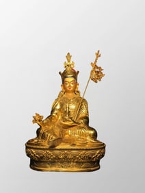 Tibetan Buddhism Gilt Gold Bronze Padmasambhava Buddha Statue