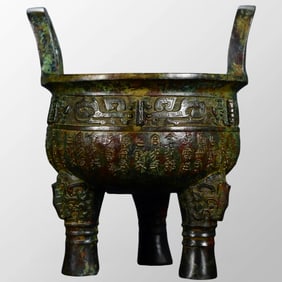 Shang And Zhou Dynasty Bronze 3 Legs Double Eras Incense Burner