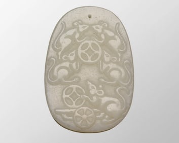 Old Chinese Hetian Jade Low Relief Fortune Mouse Pendant
