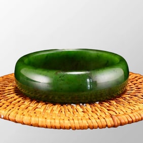 Inside Diameter 65mm Chinese Natural Green Hetian Jade Bracelet