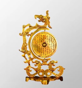 Vintage Chinese Gilt Gold Bronze Fortune Dragon Mirror Statue