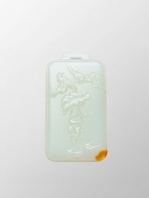 Superb Chinese Natural Hetian Jade Carved Kid & Lotus Leaf Pendant