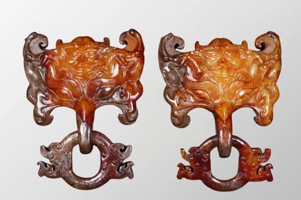 A Pair Superb Vintage Chinese Hetian Jade Door Knockers