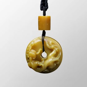 Vintage Chinese Shoushan Stone Carved Chi Dragon Pendant