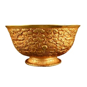 Chinese Gilt Gold Bronze Cloud Dragon Design Bowl