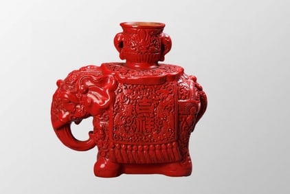 Vintage Chinese Red Lacquerware Elephant Statue